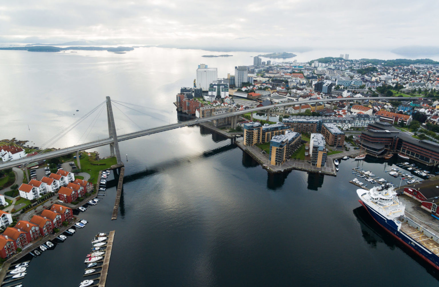 Aerial view of the Stavanger City Bridge at morning